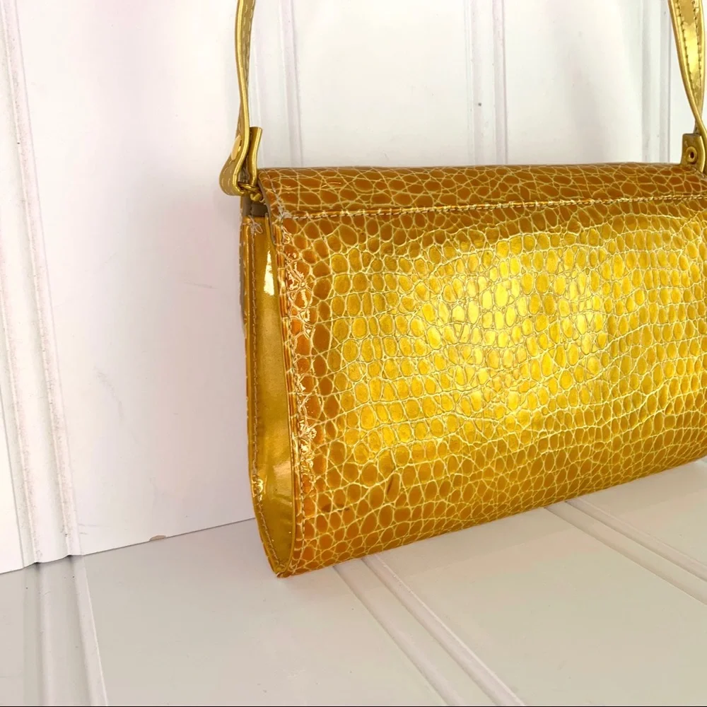 F.X LASALLE CROC YELLOW CROSSBODY CLUTCH SMALL BAG ANIMAL PRINT SHOULDER BAG - Picture 8 of 17